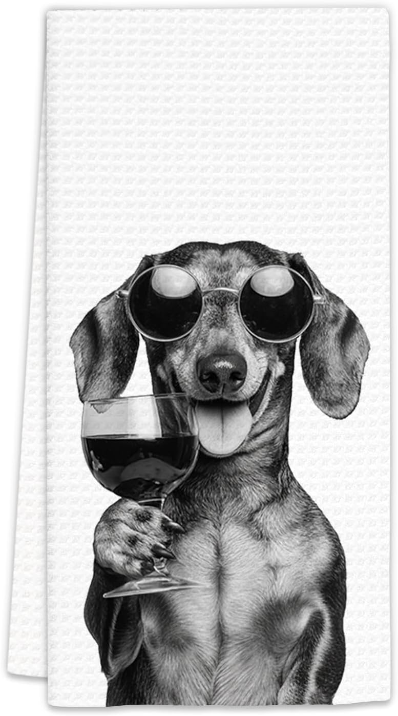 FIicy Dachshund Gifts Wine Dog Kitchen Towels, Gifts for Dachshund Wine Lovers Decorative Hand Dish Towel for Kitchen Home Bar, Funny DachshundDog WineLover Home Bar Kitchens Decor(16x24 Inch) - Image 1